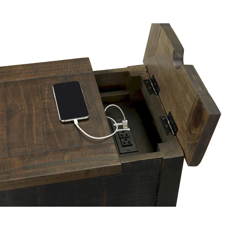 Mesa auxiliar Monterey de madera maciza con tomas de corriente ocultas
