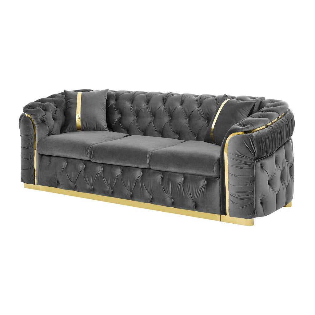 Sofá de 3 plazas Velvet de 90.6 con 2 cojines, cojines de alta densidad, detalles dorados y almohadas