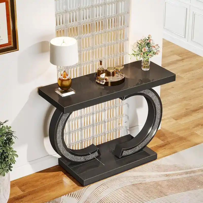 Mesa consola plateada, mesa de recibidor con espejo de 99 cm para la entrada