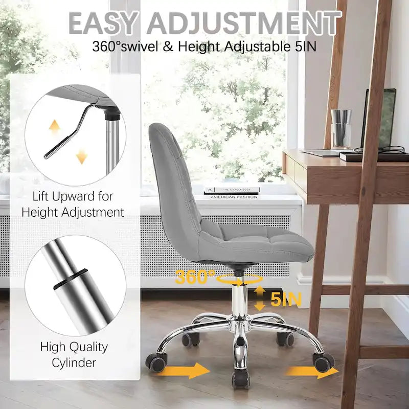 Silla de oficina en casa sin brazos Javlergo, silla de escritorio de computadora con ruedas y altura ajustable
