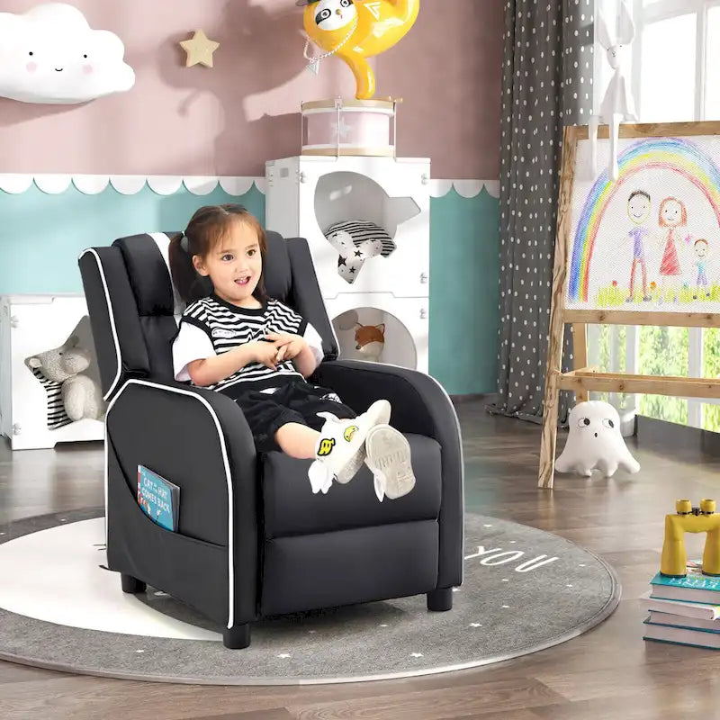 Sillón reclinable para niños Gymax, sofá ergonómico de cuero con reposapiés