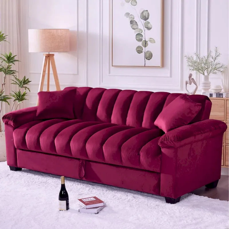 Sofá cama convertible de almacenamiento de terciopelo de 82.7" con 2 almohadas