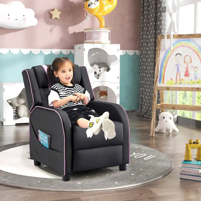 Sillón reclinable para niños Gymax, sofá ergonómico de cuero con reposapiés
