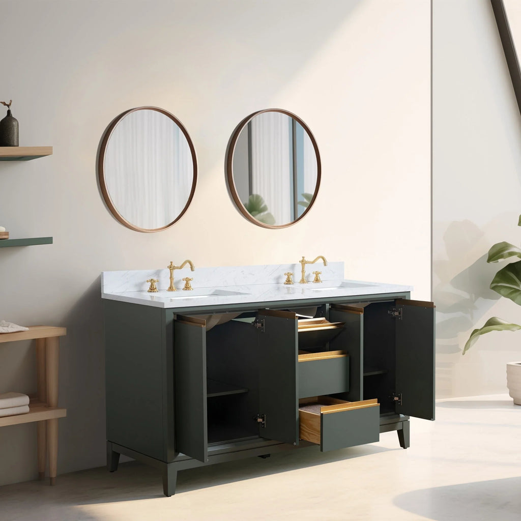 Mueble de baño Vanity Art con lavabo de cerámica y encimera de mármol de ingeniería