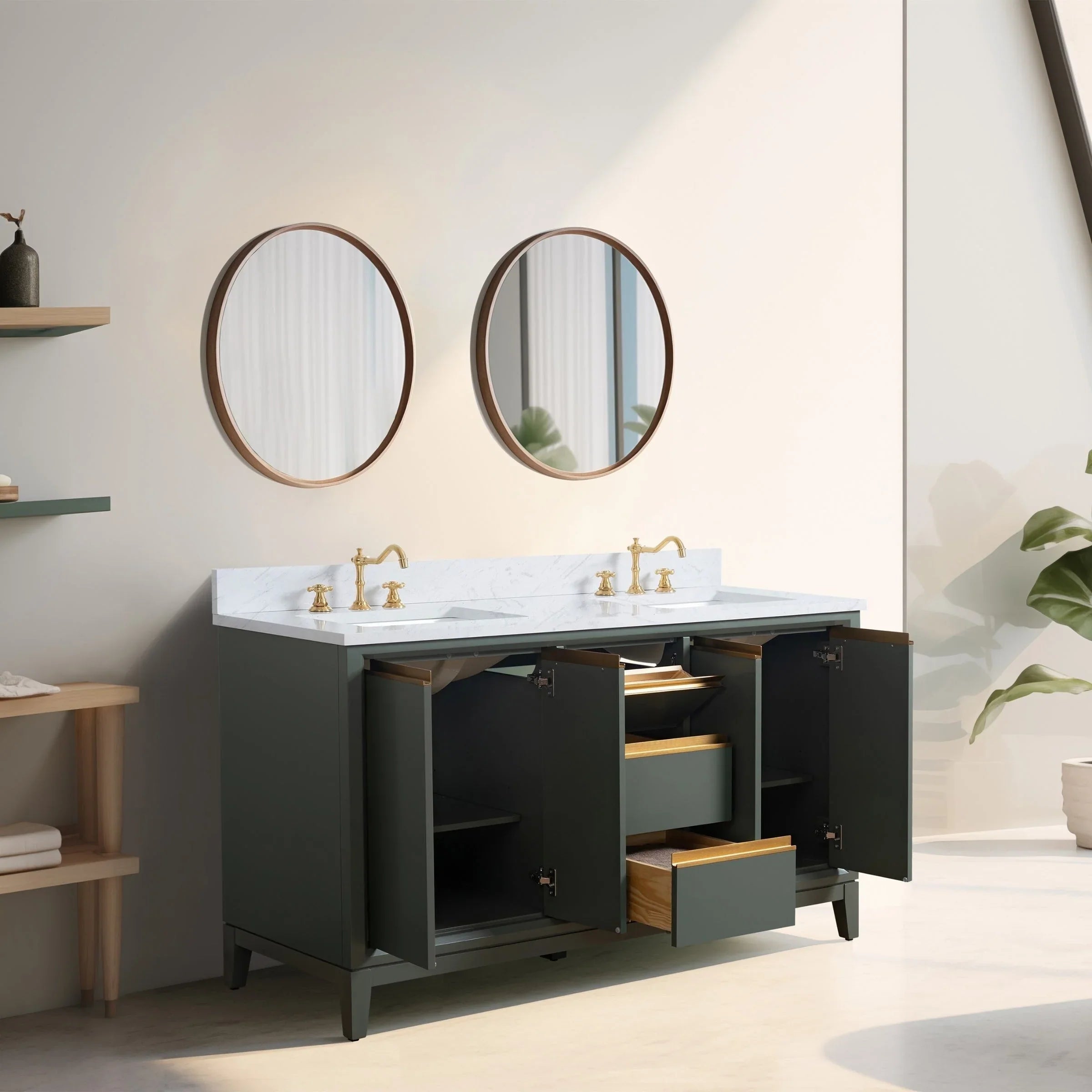 Mueble de baño Vanity Art con lavabo de cerámica y encimera de mármol de ingeniería