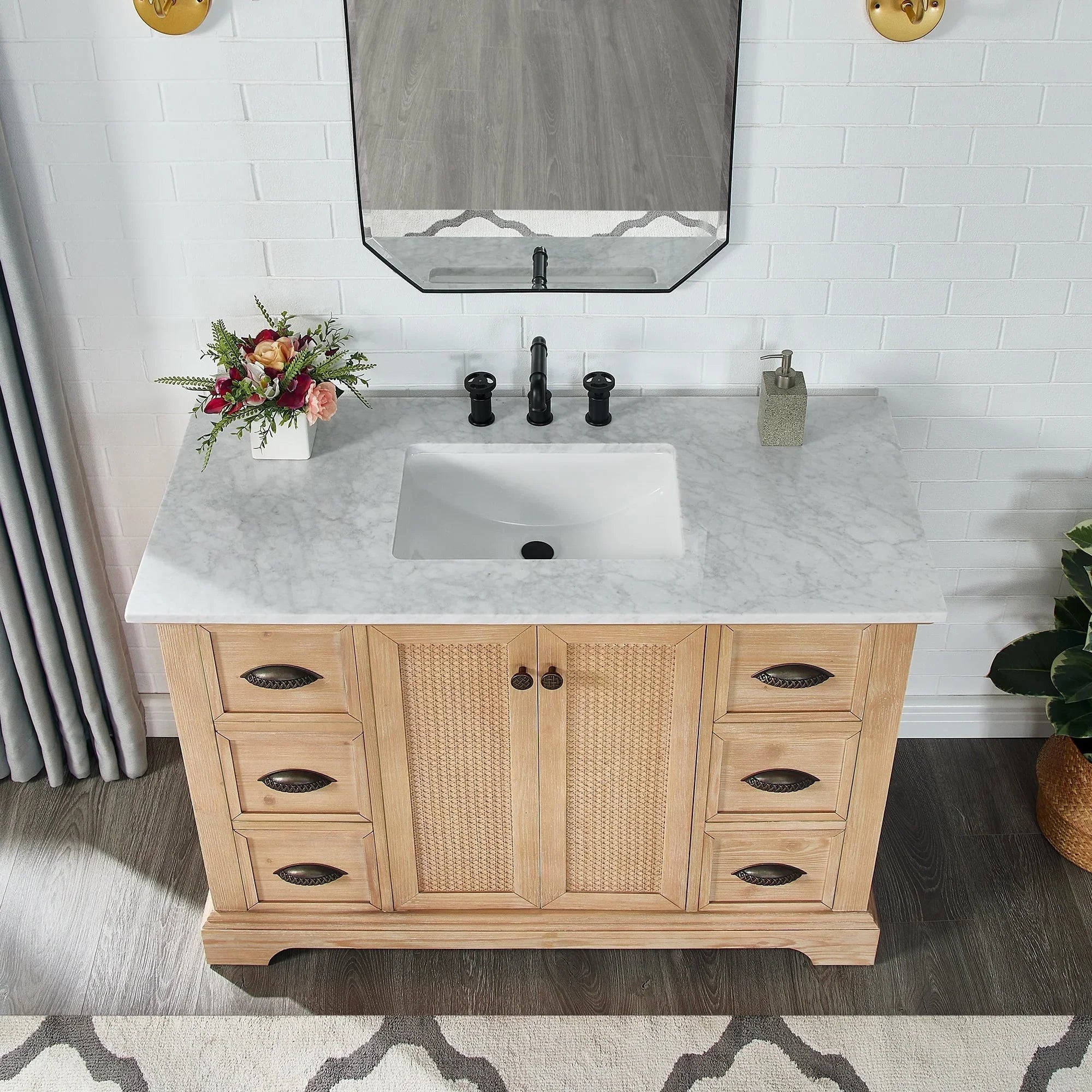 Mueble de baño Hervas con encimera de mármol natural sin espejo