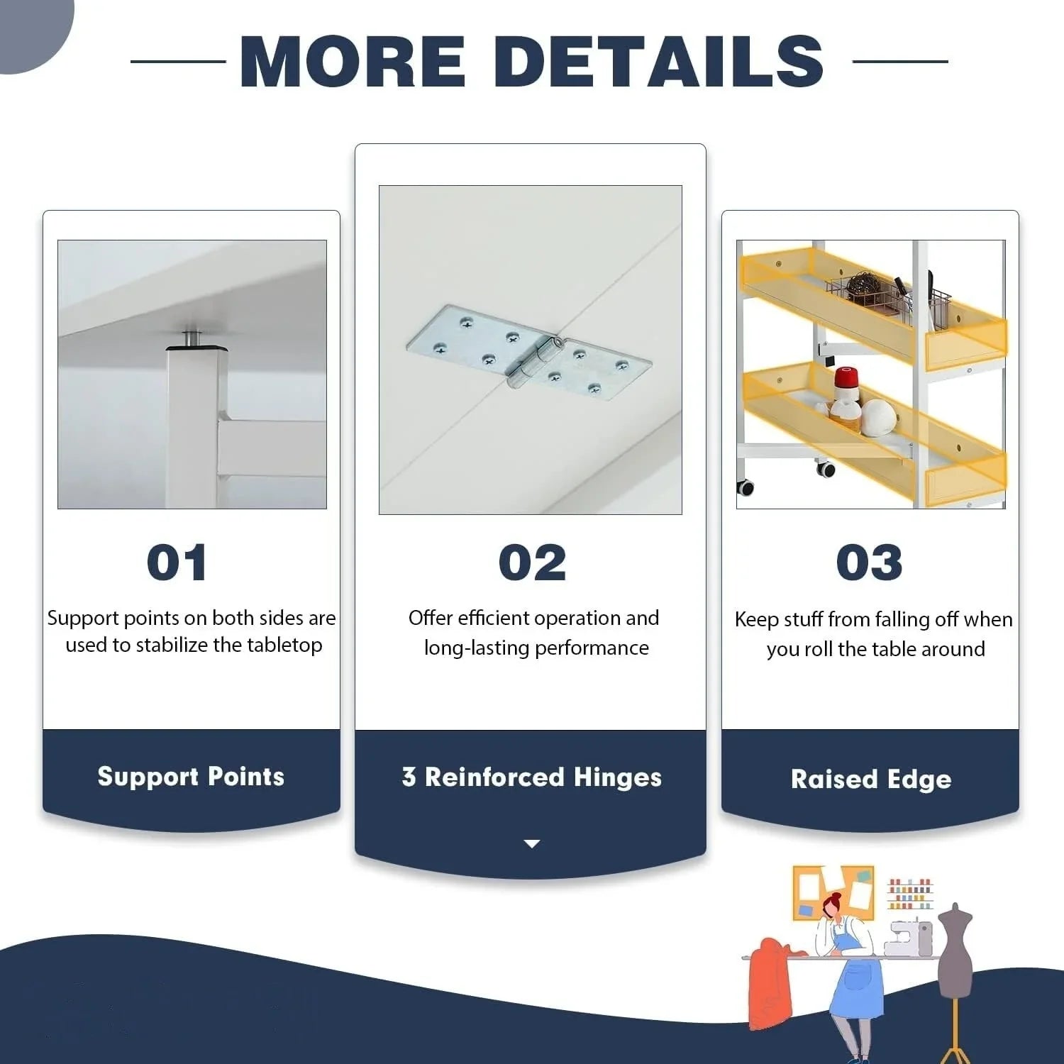 Mesa de manualidades ajustable en altura con estantes de almacenamiento, mesa de corte plegable móvil para oficina en casa, sala de costura, sala de manualidades