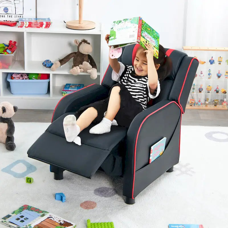 Sillón reclinable para niños Gymax, sofá ergonómico de cuero con reposapiés