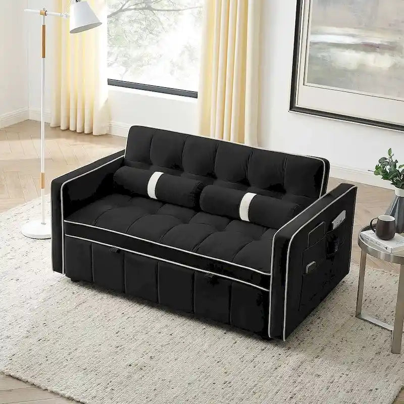 Sofá Cama Extraíble Multifuncional de Terciopelo con Respaldo Reclinable Ajustable con Almohadas - N/A