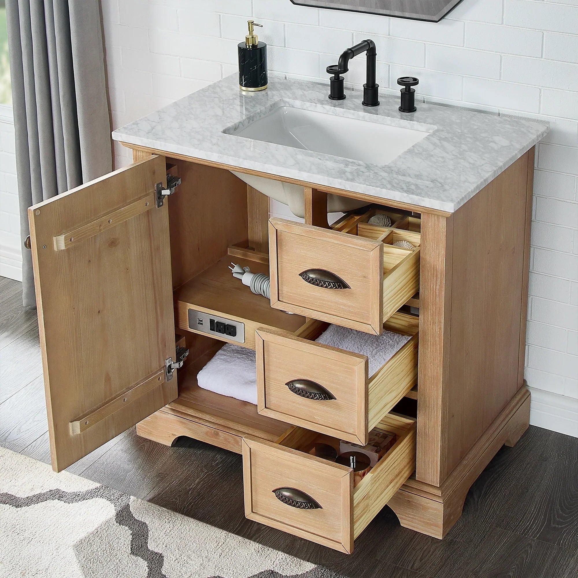 Mueble de baño Hervas con encimera de mármol natural sin espejo