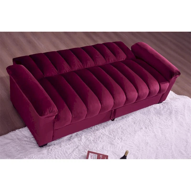 Sofá cama convertible de almacenamiento de terciopelo de 82.7" con 2 almohadas