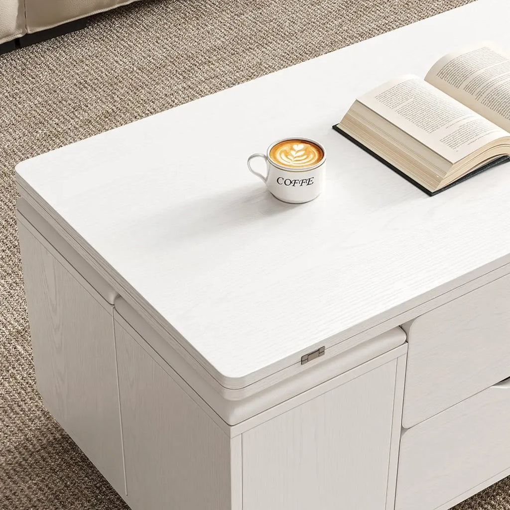 Mesa de centro elevable y plegable con 4 taburetes y almacenamiento