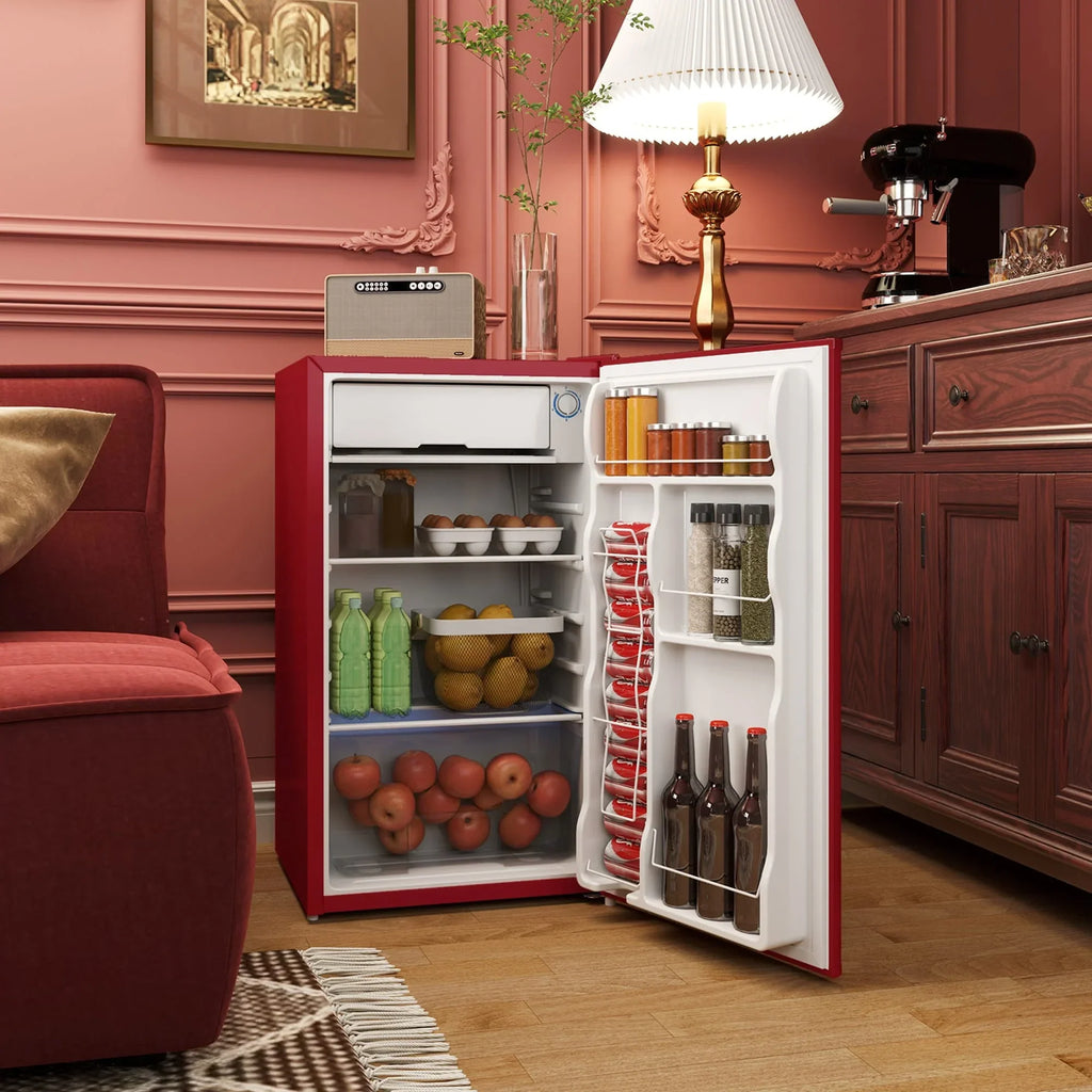 Mini Frigo da 3,2 Cu.Ft con Congelatore, Frigorifero Compatto a Porta Singola con Termostato Regolabile per Camera da Letto