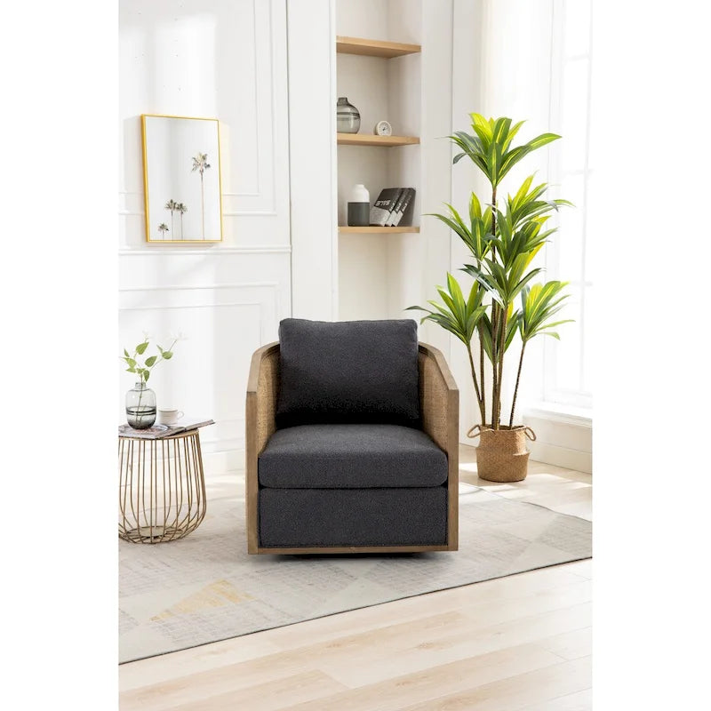 Sillón Giratorio de Barril, Cómodo Sillón Redondo Decorativo, Sillón Club Giratorio de Barril de 360 Grados, Sillón de Ocio con Estructura Tejida de Ratán