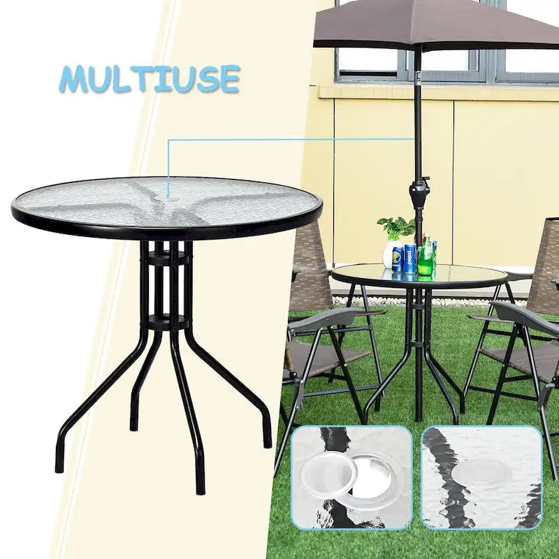 Mesa redonda de 32" para patio exterior Costway con cubierta de vidrio templado