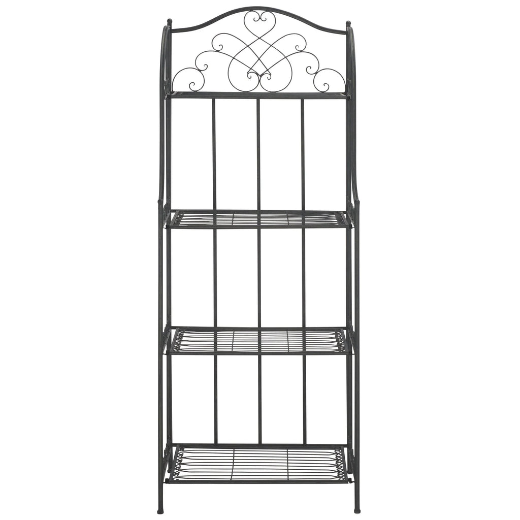 SAFAVIEH Bryn Estantería de panadero victoriana de hierro forjado de 4 niveles para exteriores - 25 pulg. An. x 15 pulg. Prof. x 63 pulg. Al. - 25 An. x 15 Prof. x 63 Al.