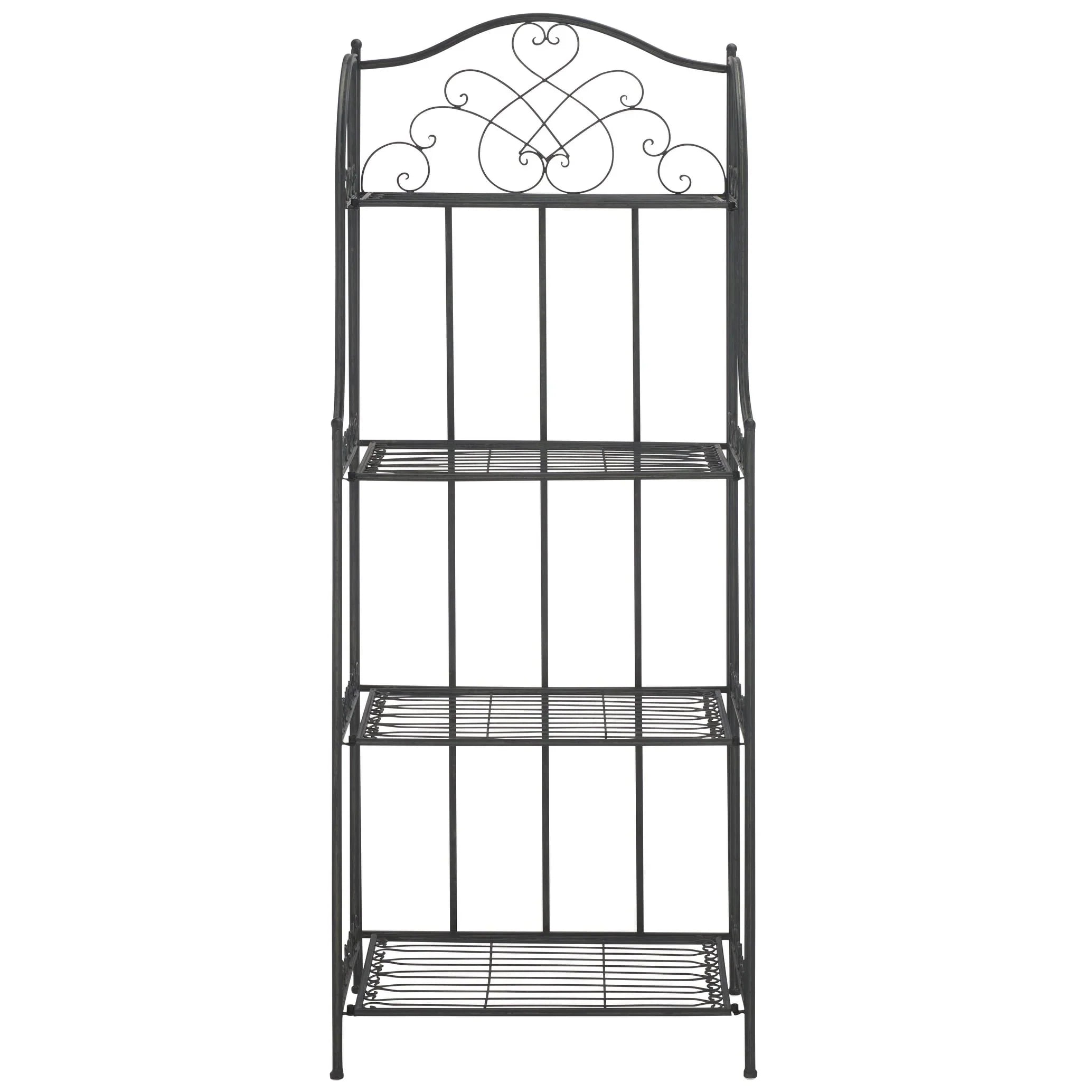 SAFAVIEH Bryn Estantería de panadero victoriana de hierro forjado de 4 niveles para exteriores - 25 pulg. An. x 15 pulg. Prof. x 63 pulg. Al. - 25 An. x 15 Prof. x 63 Al.
