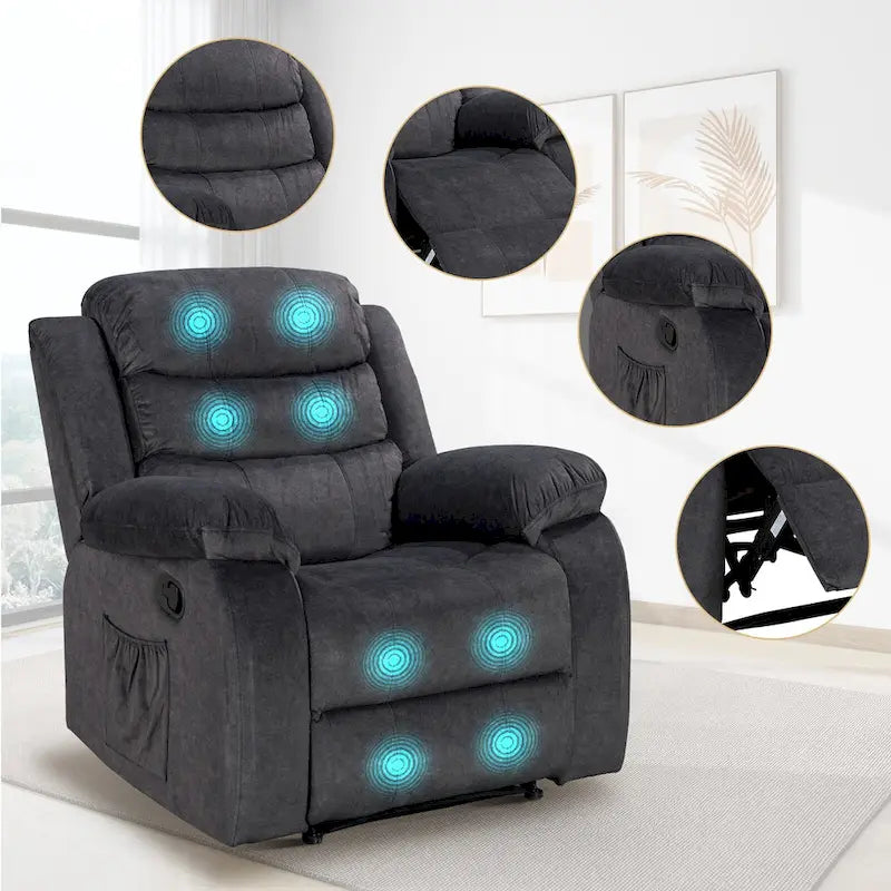 Sillón reclinable suave con función de masaje y calor
