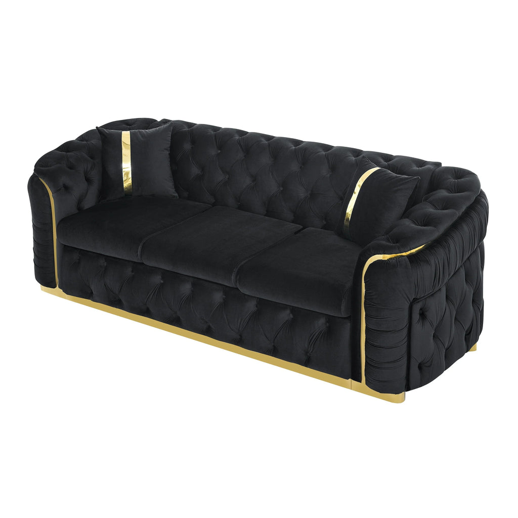 Sofá de 3 plazas Velvet de 90.6 con 2 cojines, cojines de alta densidad, detalles dorados y almohadas