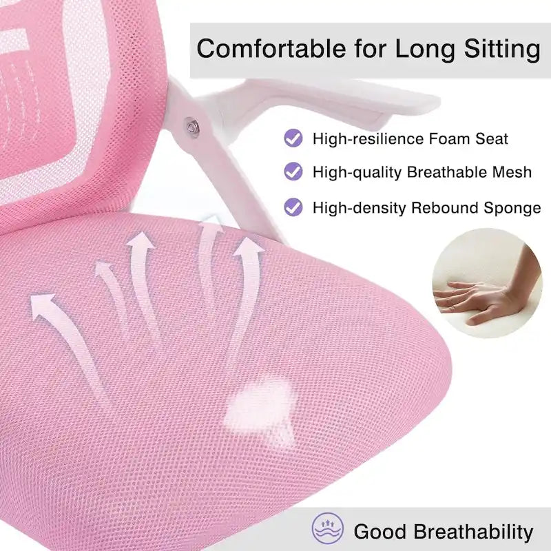 Silla de oficina Javlergo con respaldo medio giratorio y soporte lumbar, silla ergonómica de malla para ordenador con reposabrazos