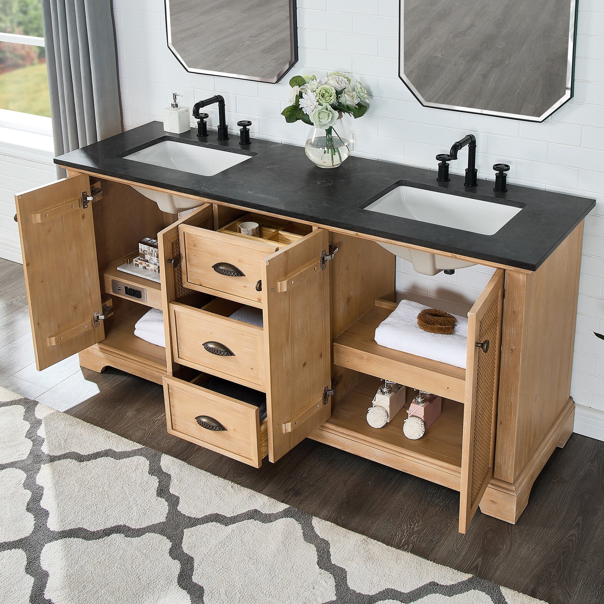 Mueble de baño Hervas con encimera de mármol natural sin espejo