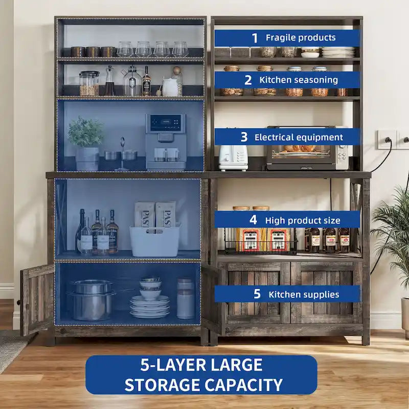Estantería de cocina Moasis de 5 niveles con estantes de almacenamiento, soporte para microondas, organizador de estantes de cocina