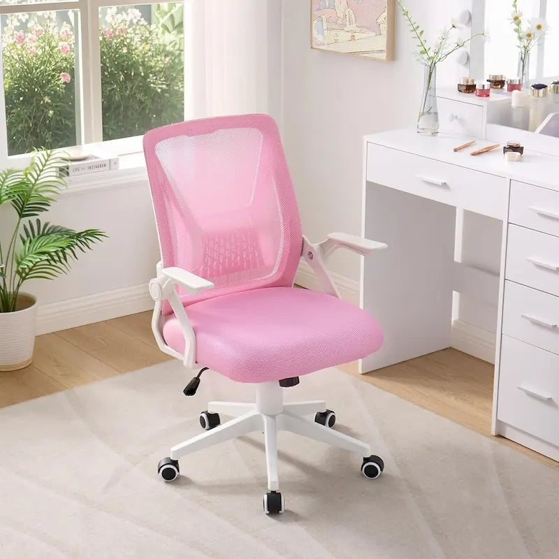 Silla de oficina Javlergo con respaldo medio giratorio y soporte lumbar, silla ergonómica de malla para ordenador con reposabrazos