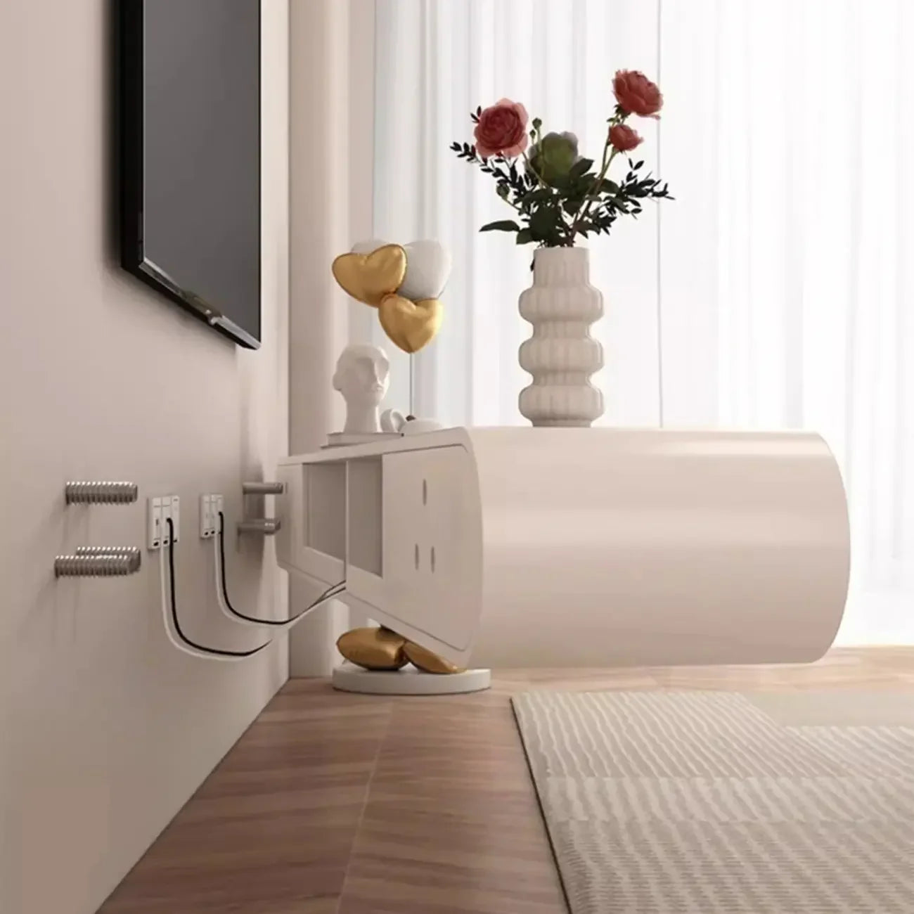 Mueble de TV Flotante de Madera Blanca con Almacenamiento para Sala de Estar