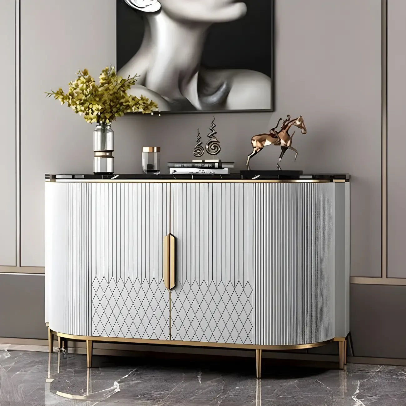 Aparador Glam Marble gris con almacenamiento