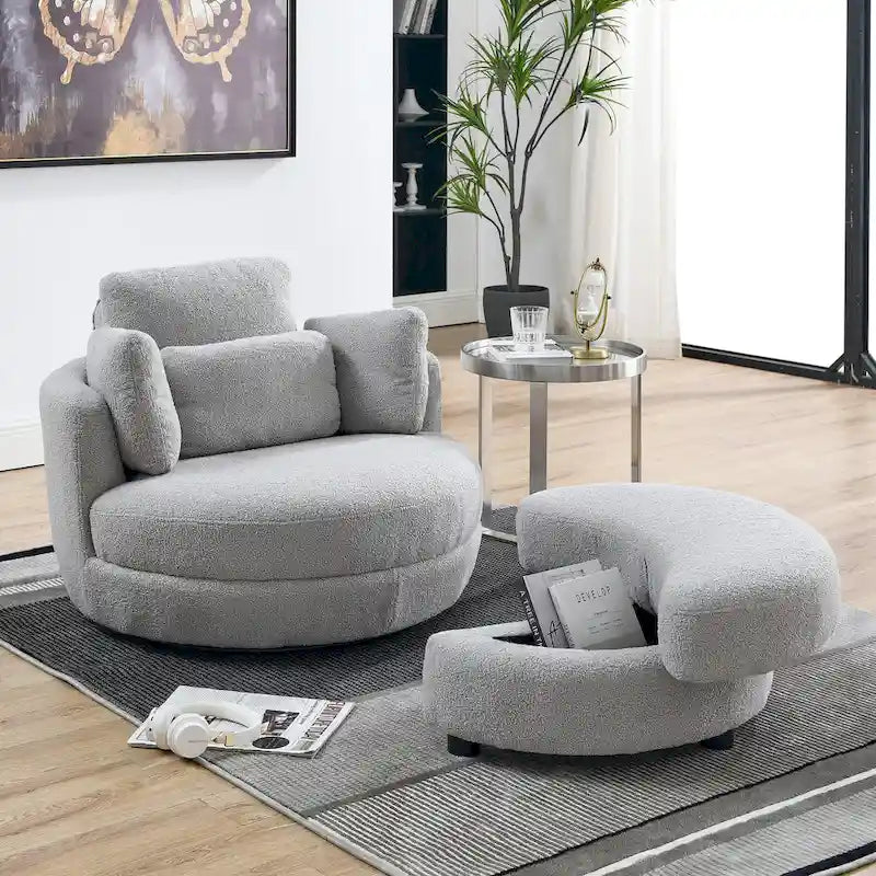 Sillón redondo giratorio grande con otomana de almacenamiento Moon