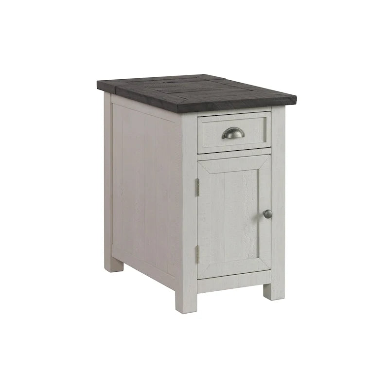 Mesa auxiliar Monterey de madera maciza con tomas de corriente ocultas