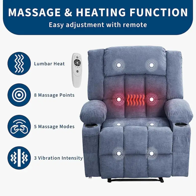 Sillón reclinable con control remoto, calor y masaje