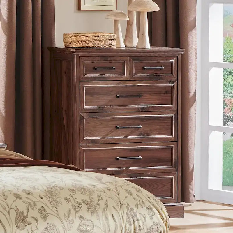 Cómodas de 6 cajones estilo rústico, de madera para dormitorio
