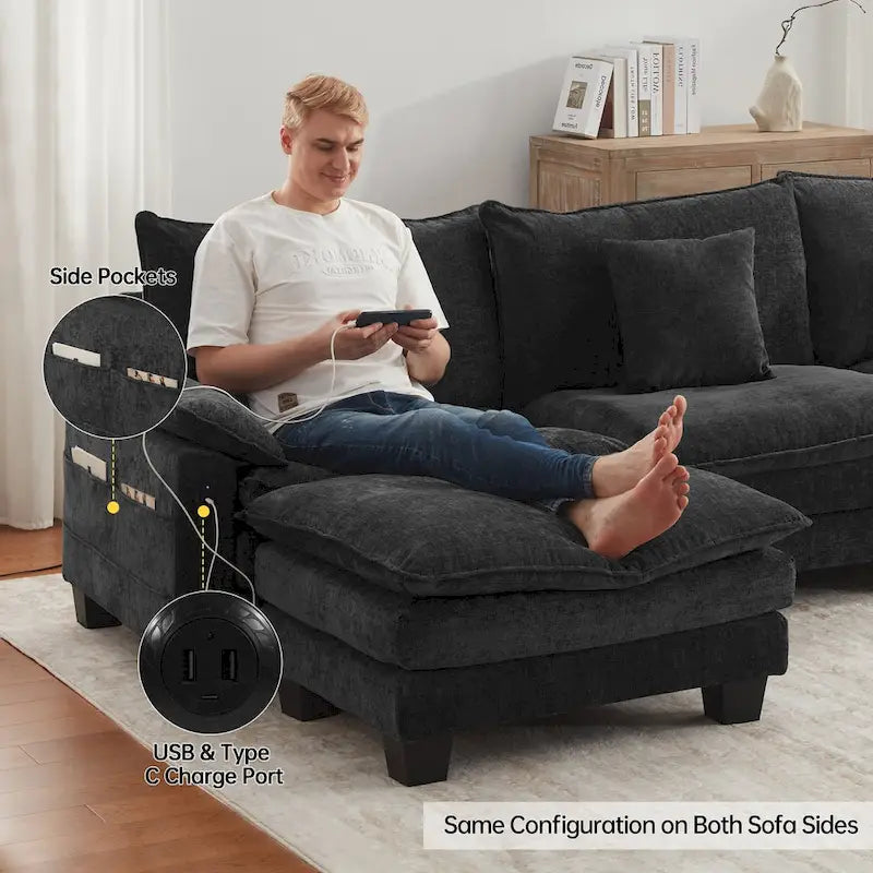 Sofá seccional modular, sofá seccional Cloud cómodo con otomana, sofá cama de asiento profundo para sala de estar
