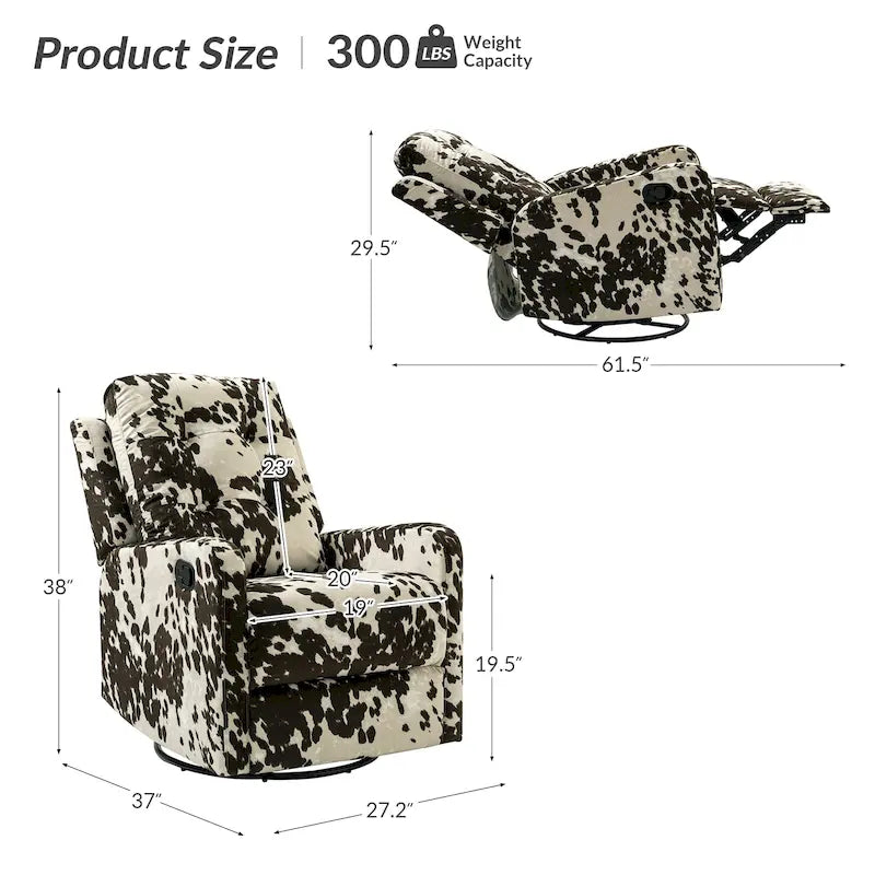 Arlette Sillón Reclinable Giratorio Manual Floral Contemporáneo con Respaldo Capitaneado
