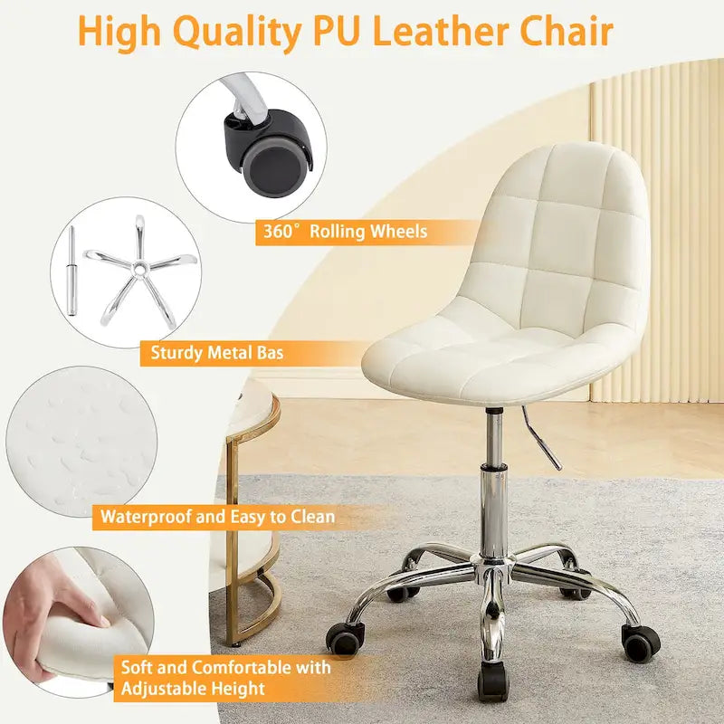 Silla de oficina en casa sin brazos Javlergo, silla de escritorio de computadora con ruedas y altura ajustable