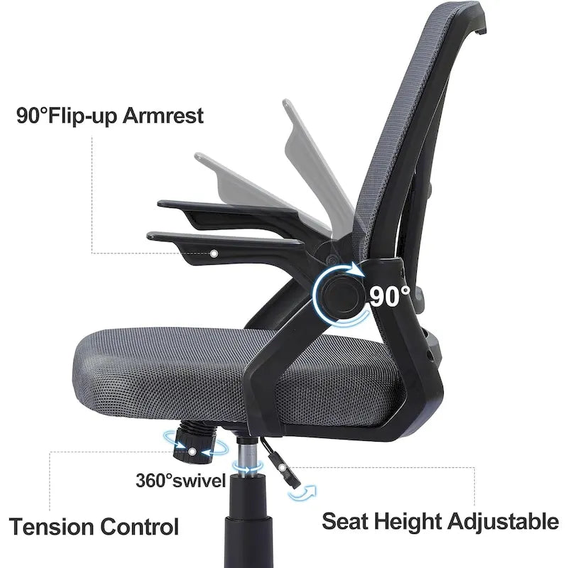 Silla de oficina Javlergo con respaldo medio giratorio y soporte lumbar, silla ergonómica de malla para ordenador con reposabrazos