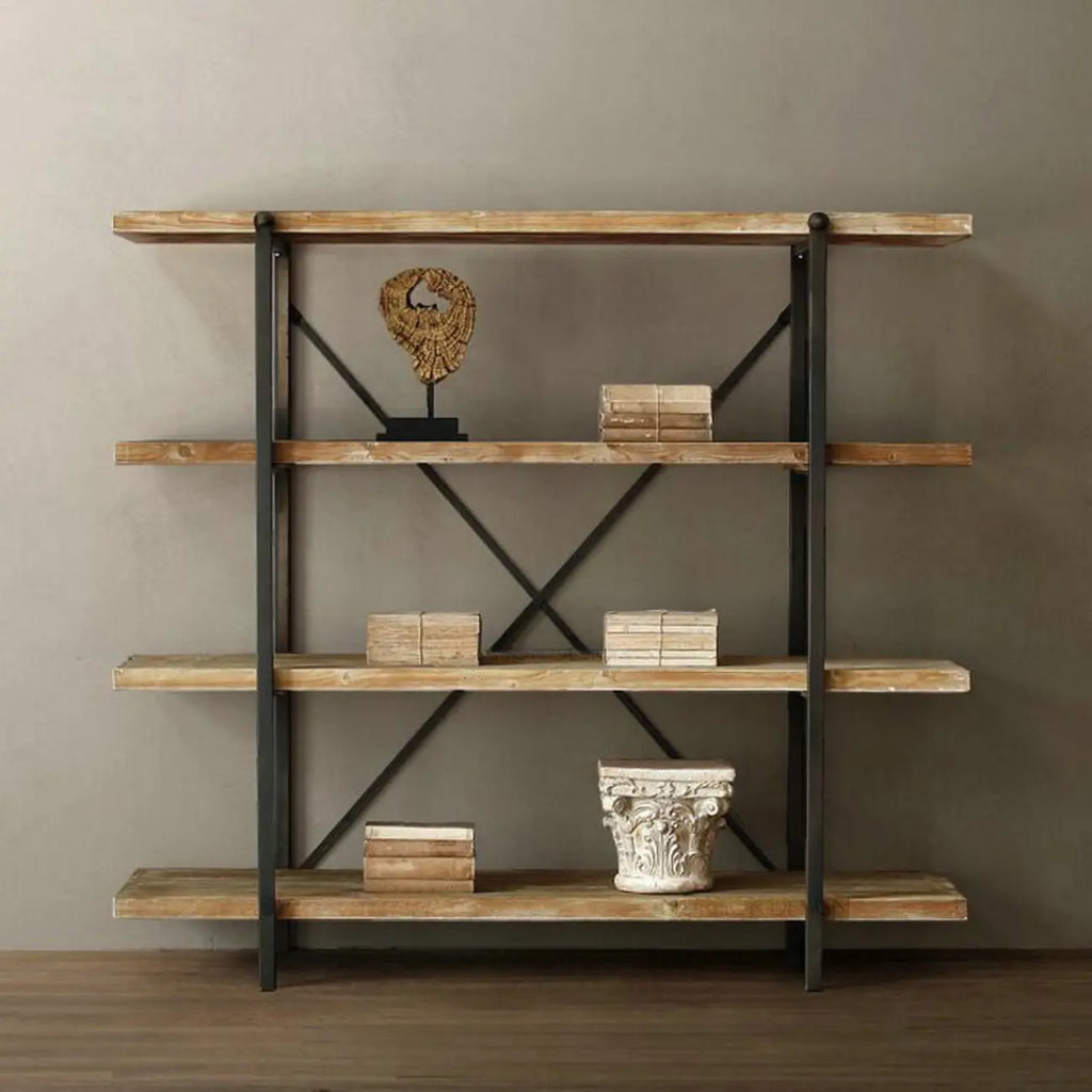 Estantería de pared industrial de madera y metal con 4 estantes