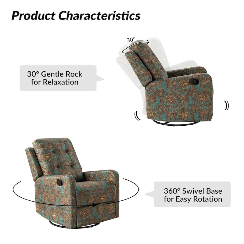Arlette Sillón Reclinable Giratorio Manual Floral Contemporáneo con Respaldo Capitaneado
