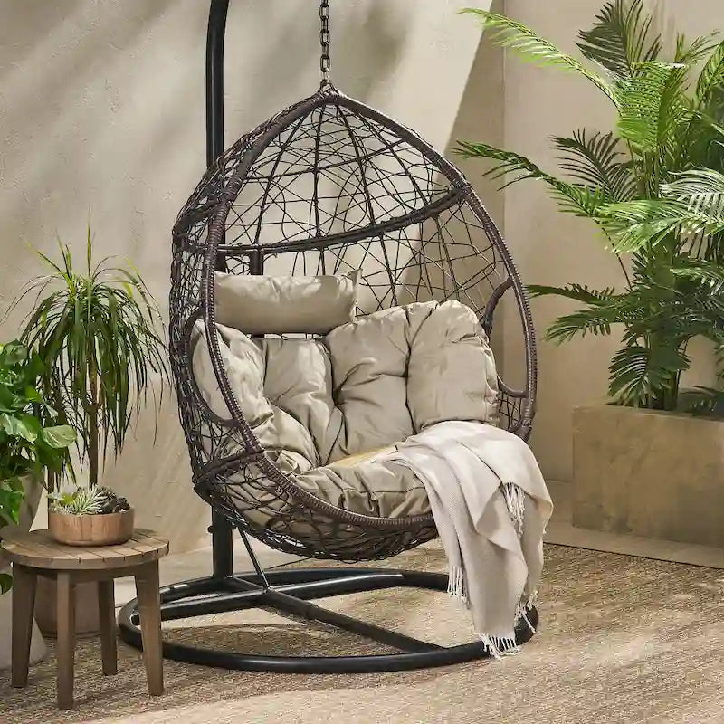 Sillón Colgante de Exterior de Mimbre Impermeable con Cojines, Asiento de Hamaca - Capacidad de 136 kg