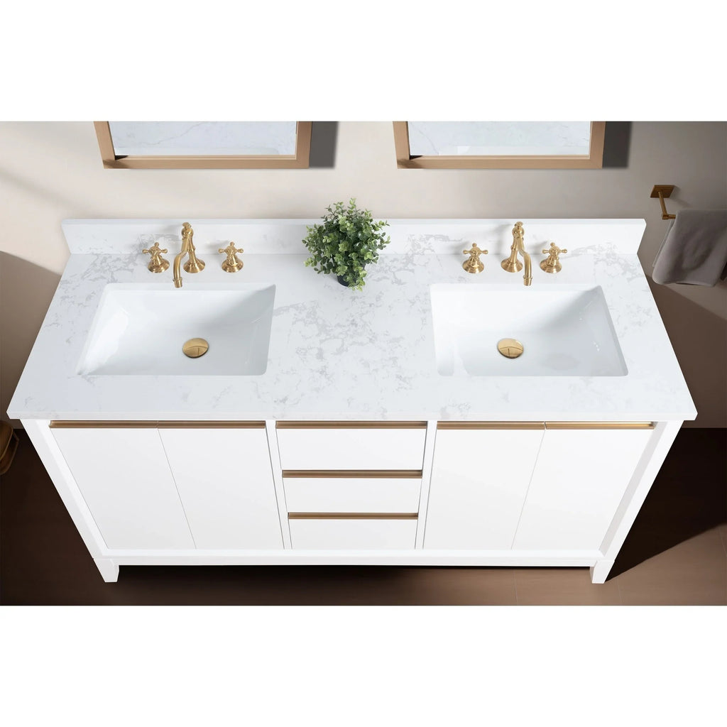 Mueble de baño Vanity Art con lavabo de cerámica y encimera de mármol de ingeniería
