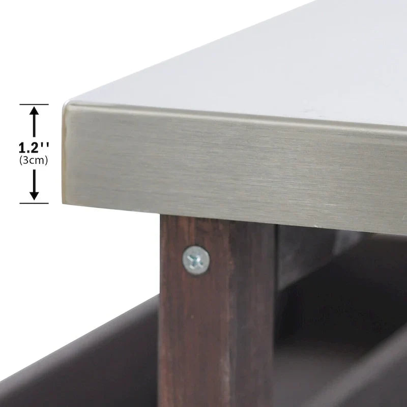 Isla de cocina exterior, carrito de bar con ruedas y armario de almacenamiento, mesa de parrilla de madera maciza con parte superior de acero inoxidable, especiero, toallero