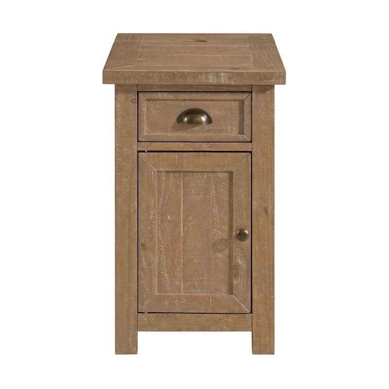 Mesa auxiliar Monterey de madera maciza con tomas de corriente ocultas