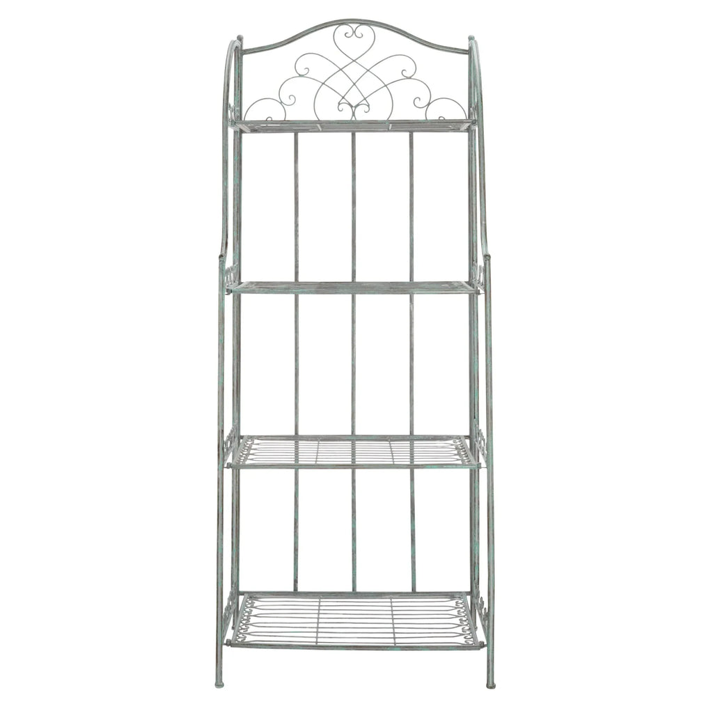 SAFAVIEH Bryn Estantería de panadero victoriana de hierro forjado de 4 niveles para exteriores - 25 pulg. An. x 15 pulg. Prof. x 63 pulg. Al. - 25 An. x 15 Prof. x 63 Al.