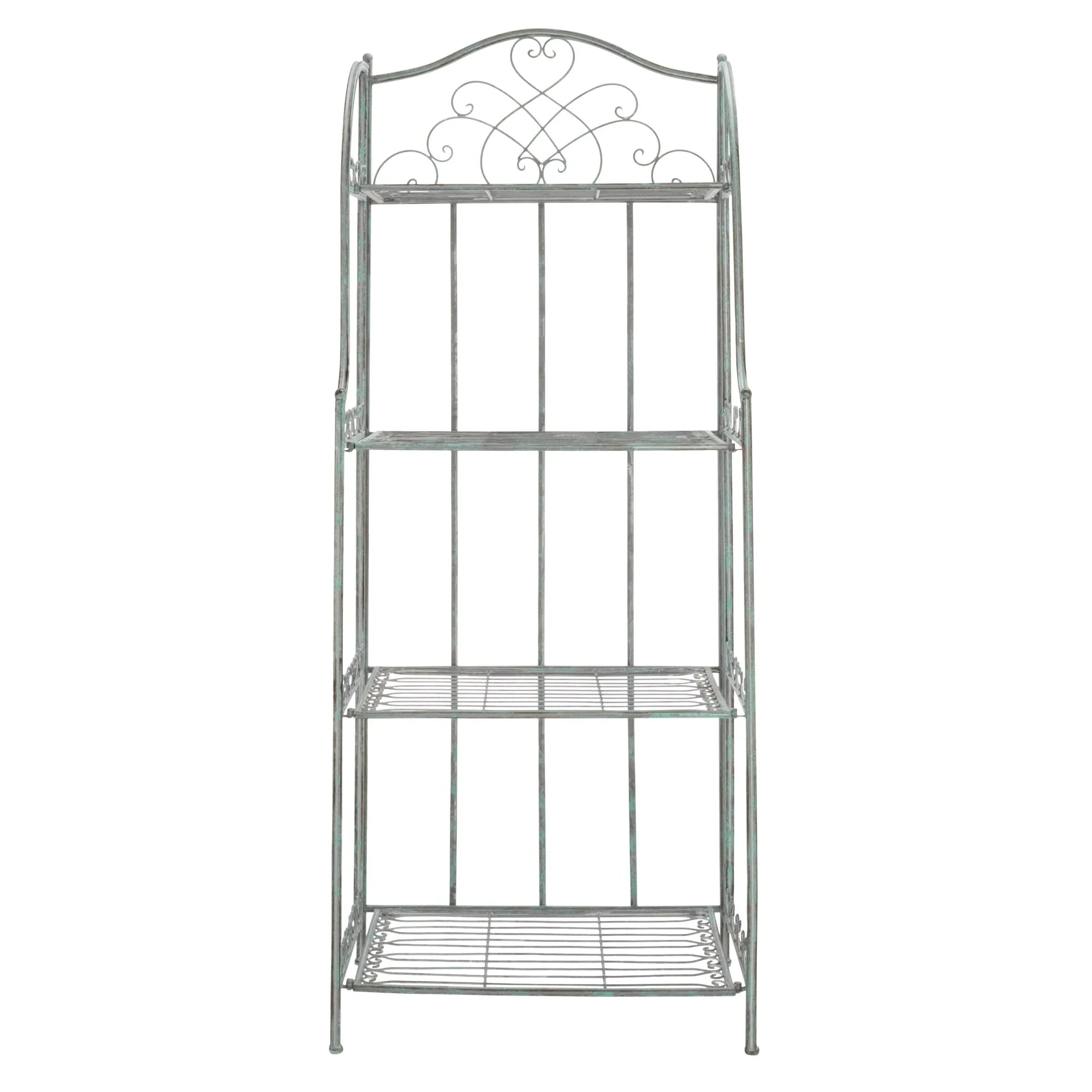 SAFAVIEH Bryn Estantería de panadero victoriana de hierro forjado de 4 niveles para exteriores - 25 pulg. An. x 15 pulg. Prof. x 63 pulg. Al. - 25 An. x 15 Prof. x 63 Al.