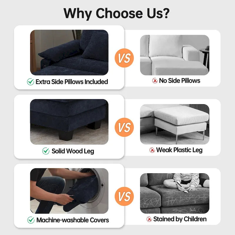 Sofá seccional modular, sofá seccional Cloud cómodo con otomana, sofá cama de asiento profundo para sala de estar