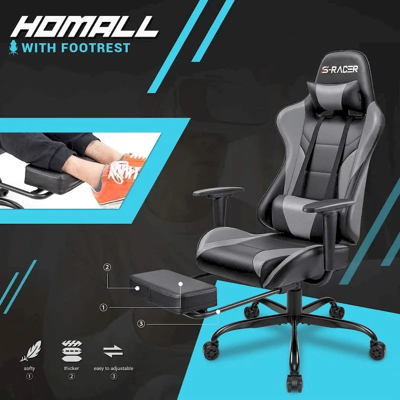 Silla Gamer con Reposapiés - Silla de Escritorio Ergonómica