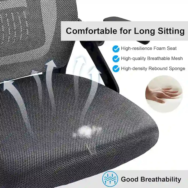 Silla de oficina Javlergo con respaldo medio giratorio y soporte lumbar, silla ergonómica de malla para ordenador con reposabrazos
