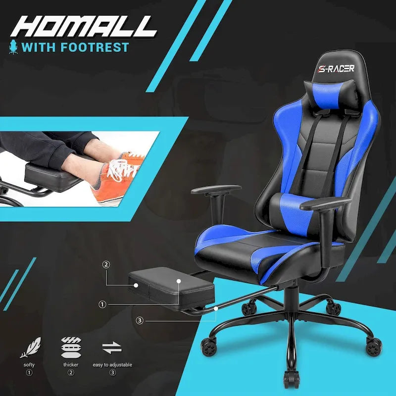 Silla Gamer con Reposapiés - Silla de Escritorio Ergonómica