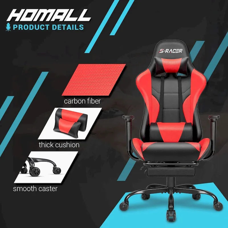 Silla Gamer con Reposapiés - Silla de Escritorio Ergonómica